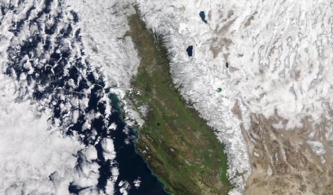 MODIS natural-color images of the Sierra Nevada on February 11, 2019